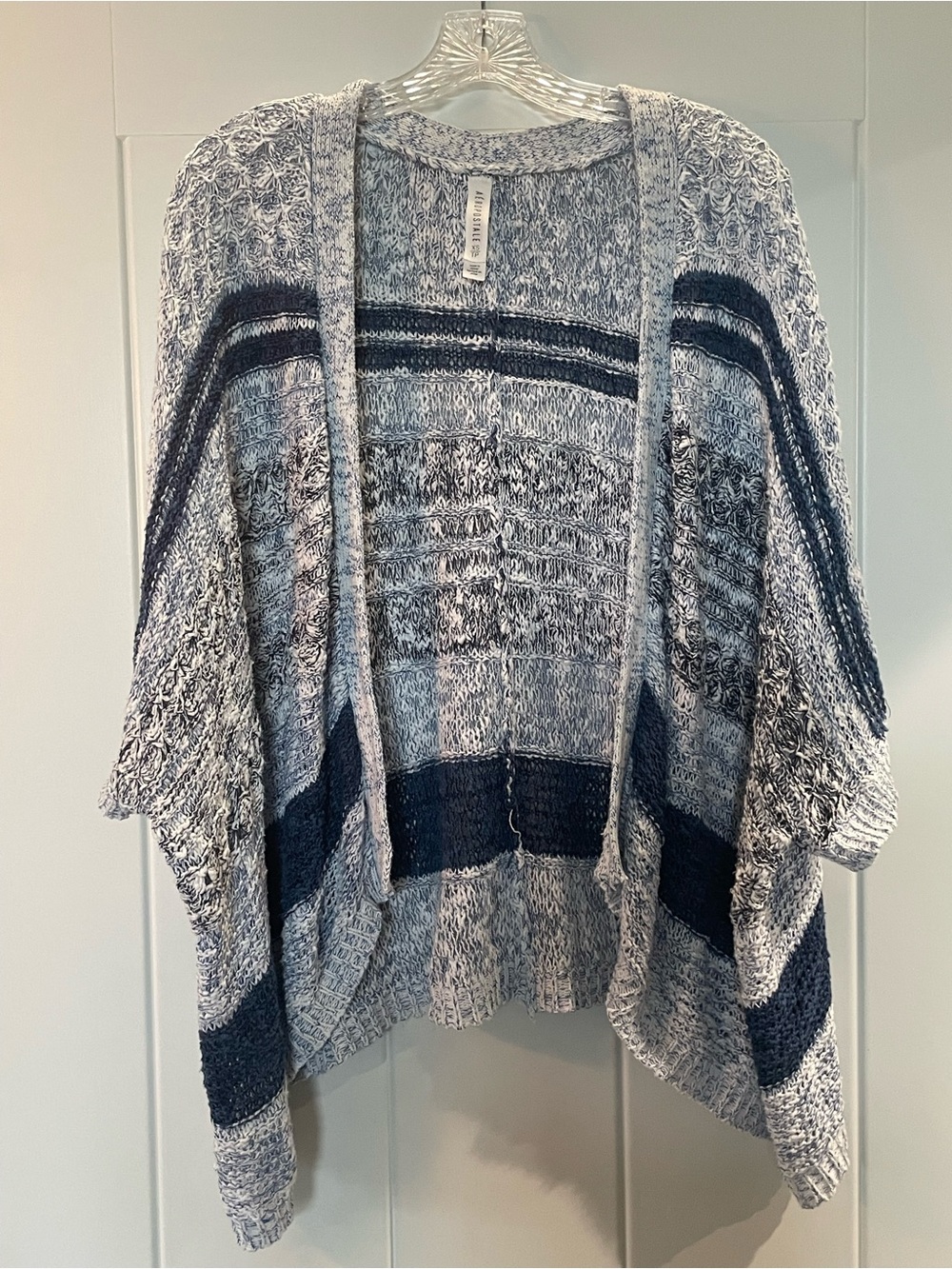 Aeropostale Open-Front Knit Poncho Cardigan - Gray & Navy